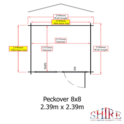 Shire Peckover 8' x 8' ft 19mm Log Cabin