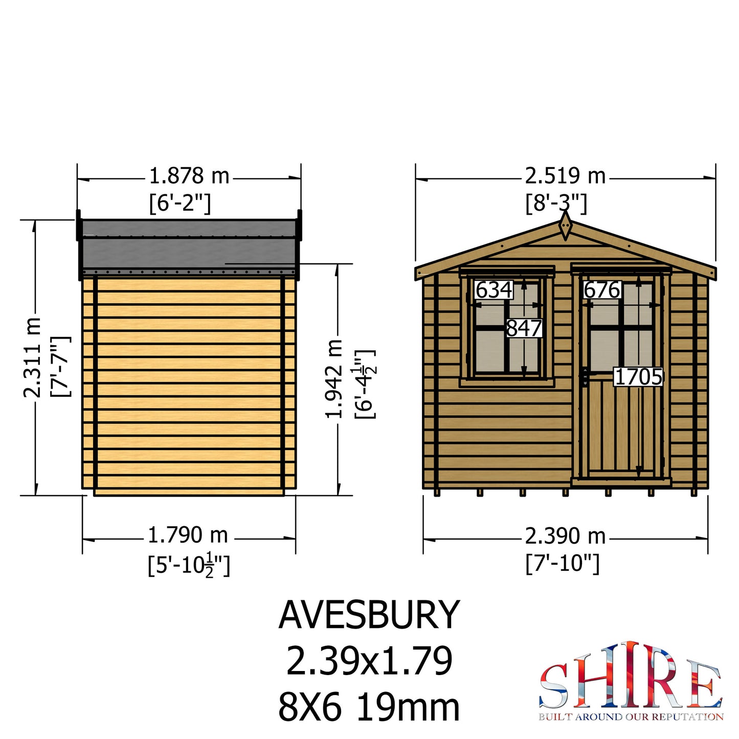 Shire Avesbury 8' x 8' ft 19mm Log Cabin