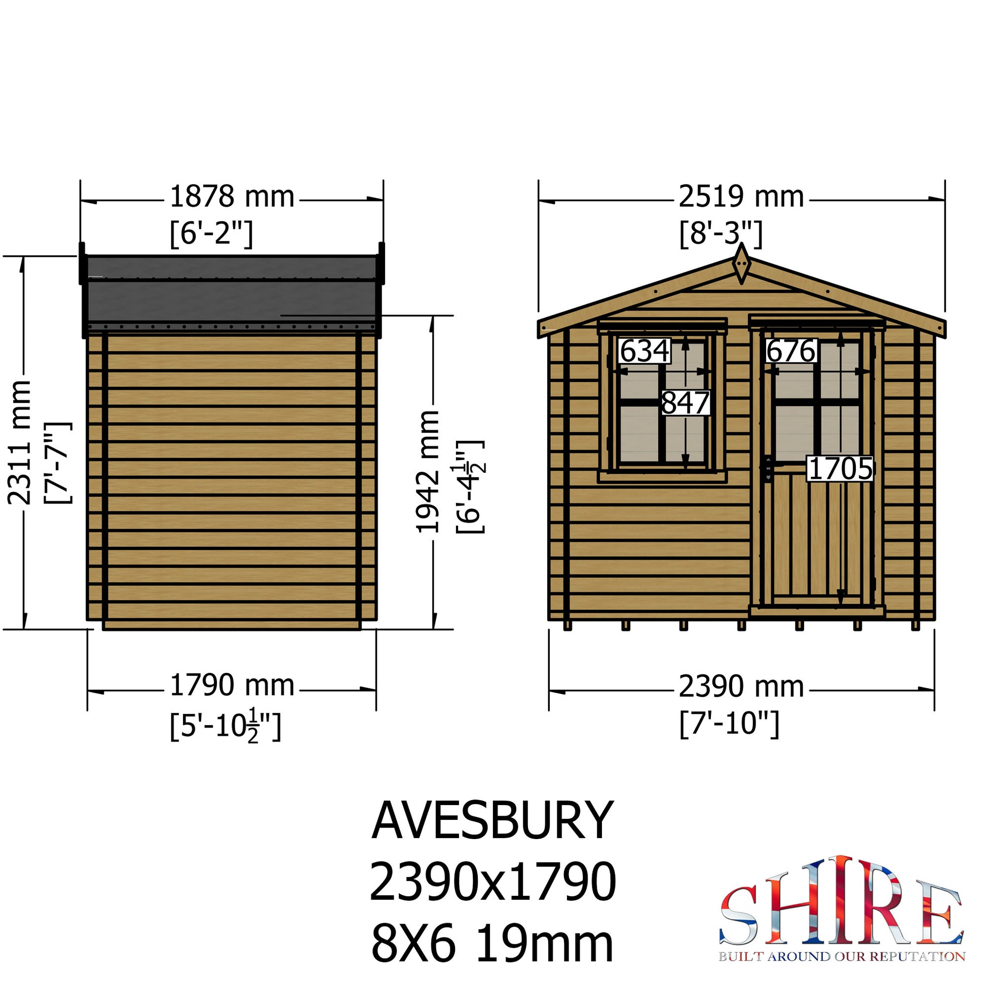 Shire Avesbury 8' x 8' ft 19mm Log Cabin