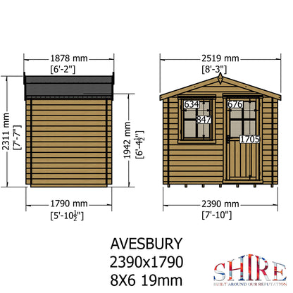 Shire Avesbury Pembrook 8' x 6' ft 19mm Log Cabin