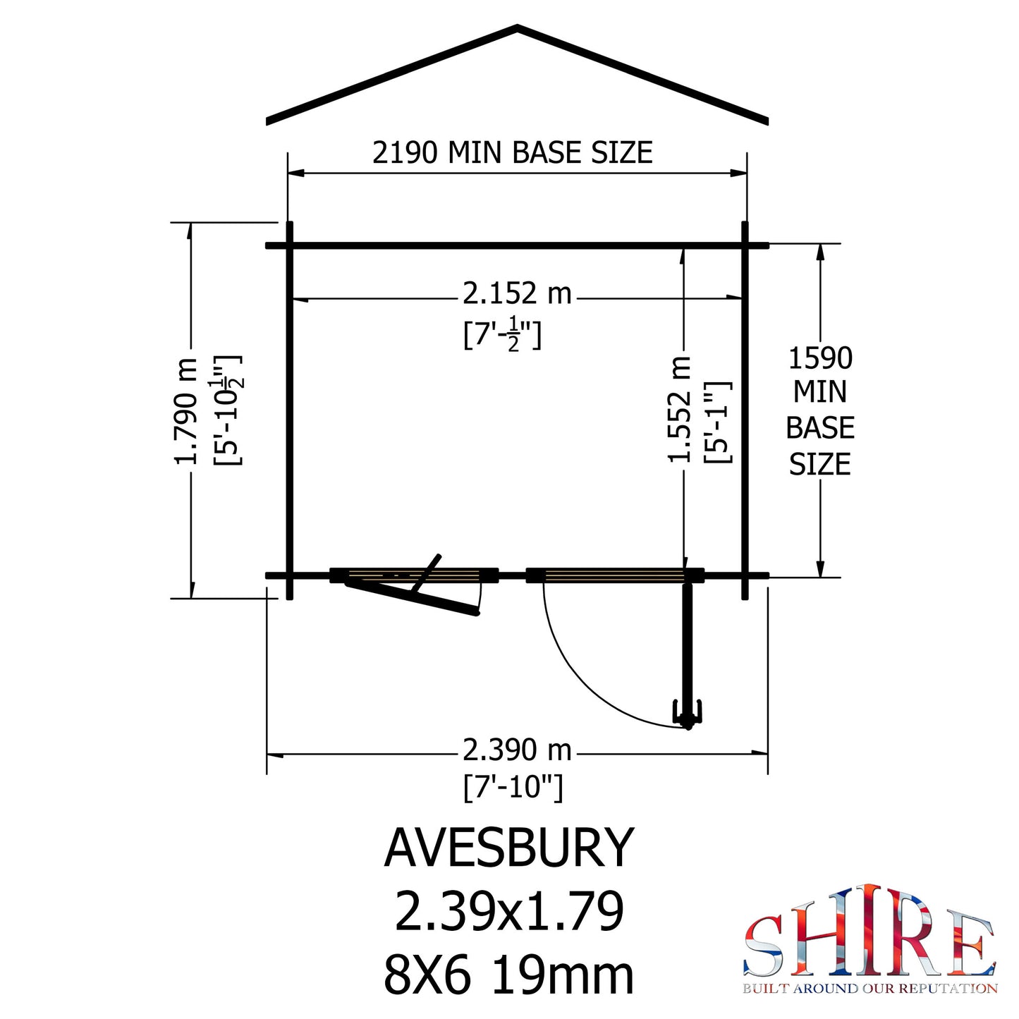 Shire Avesbury 8' x 8' ft 19mm Log Cabin