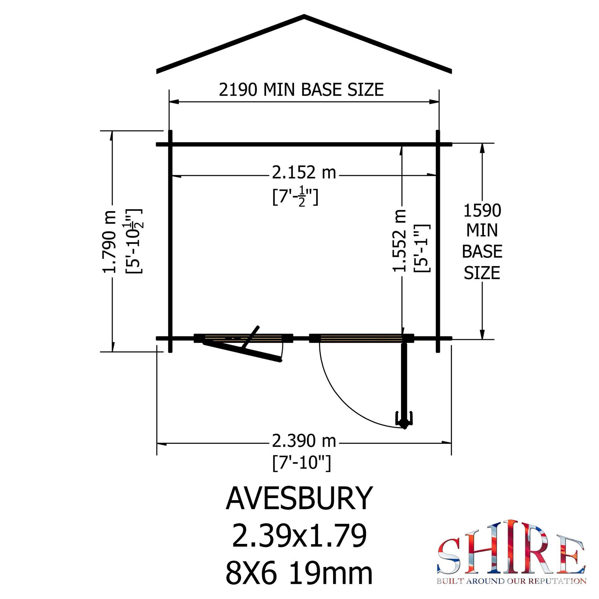 Shire Avesbury 8' x 8' ft 19mm Log Cabin