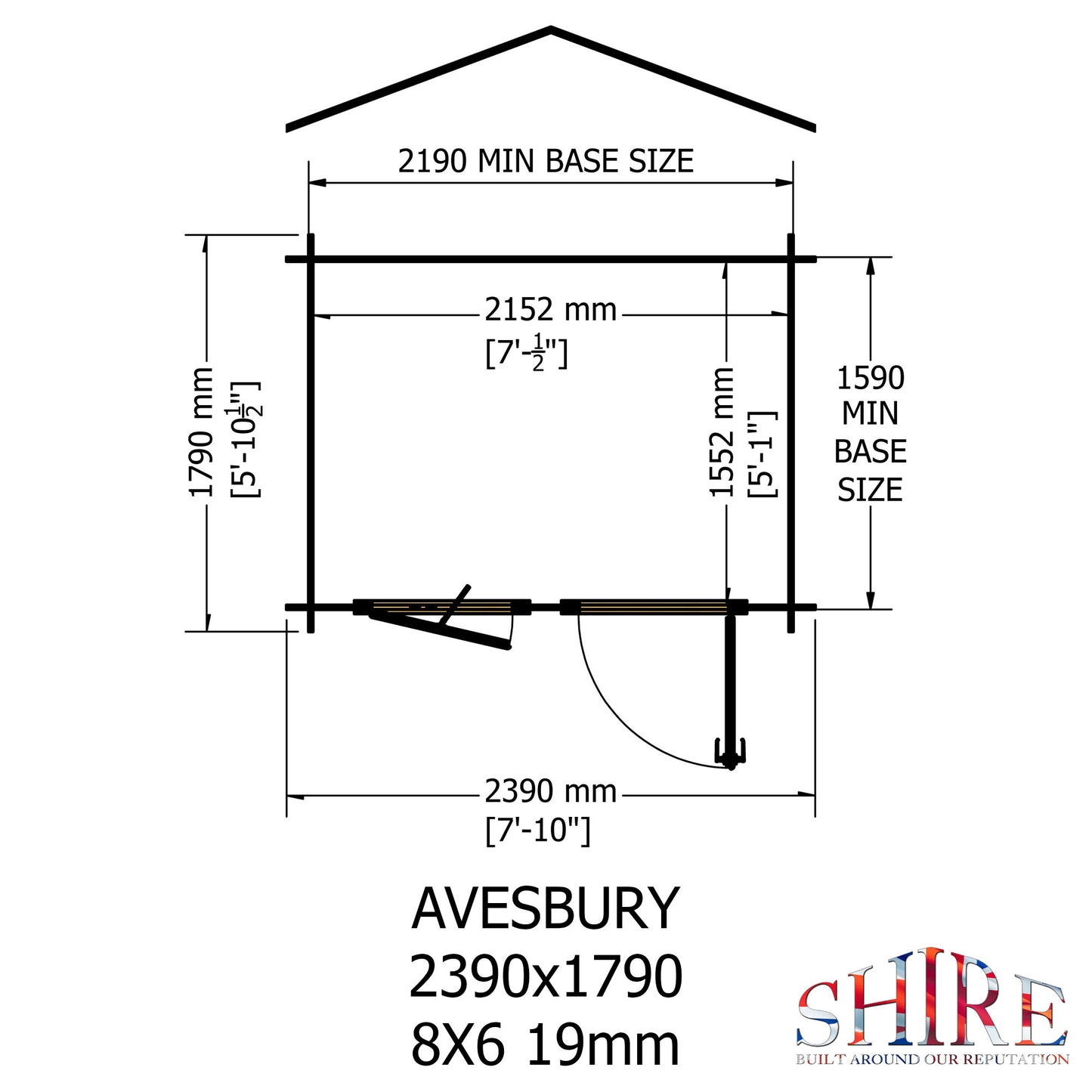 Shire Avesbury 8' x 8' ft 19mm Log Cabin