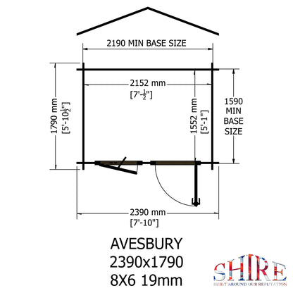 Shire Avesbury 8' x 8' ft 19mm Log Cabin