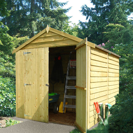 Shire Overlap Premium Double Door No windows 8x6 Pressure Treated Value Range Wooden Garden Shed