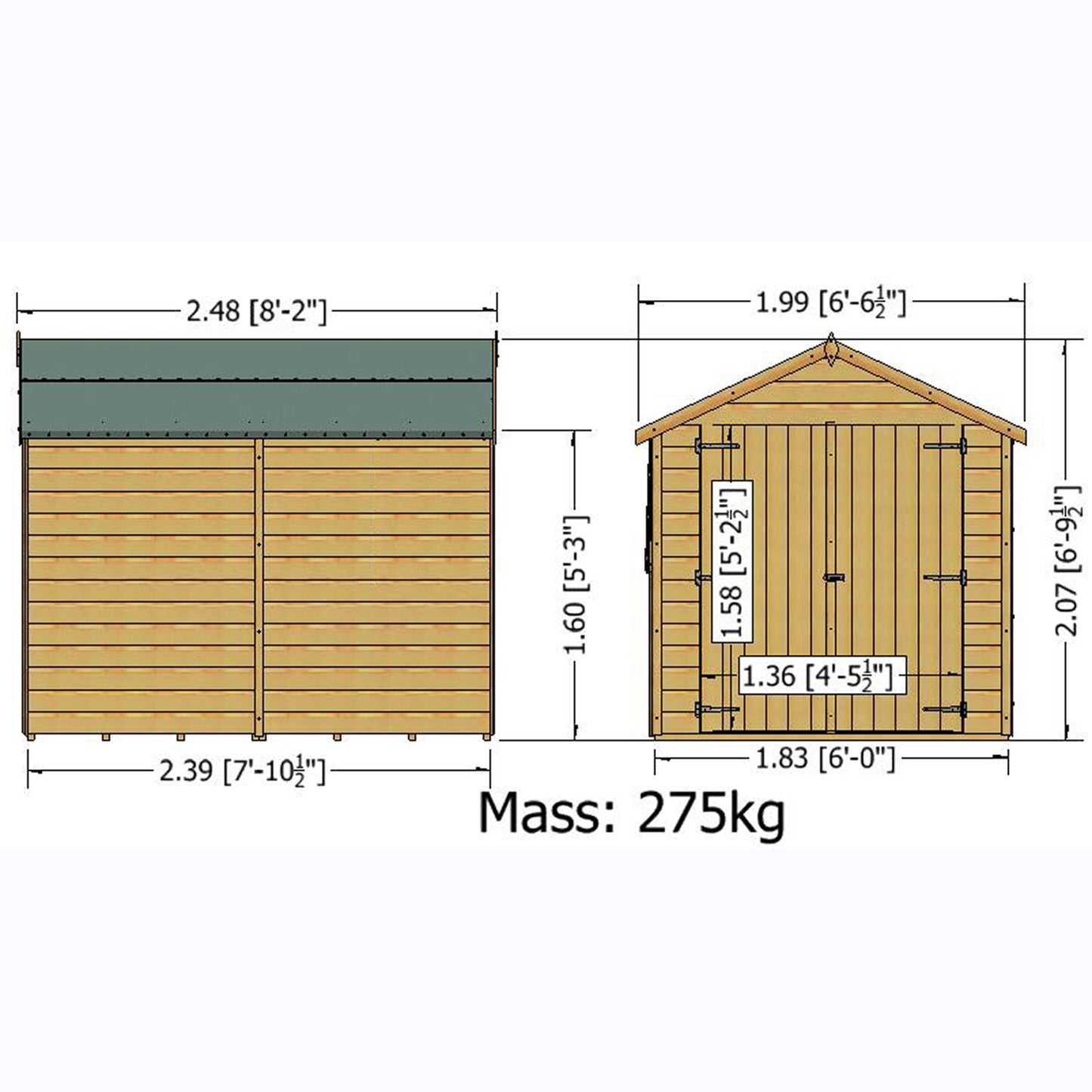 Shire Overlap Premium Double Door No windows 8x6 Pressure Treated Value Range Wooden Garden Shed