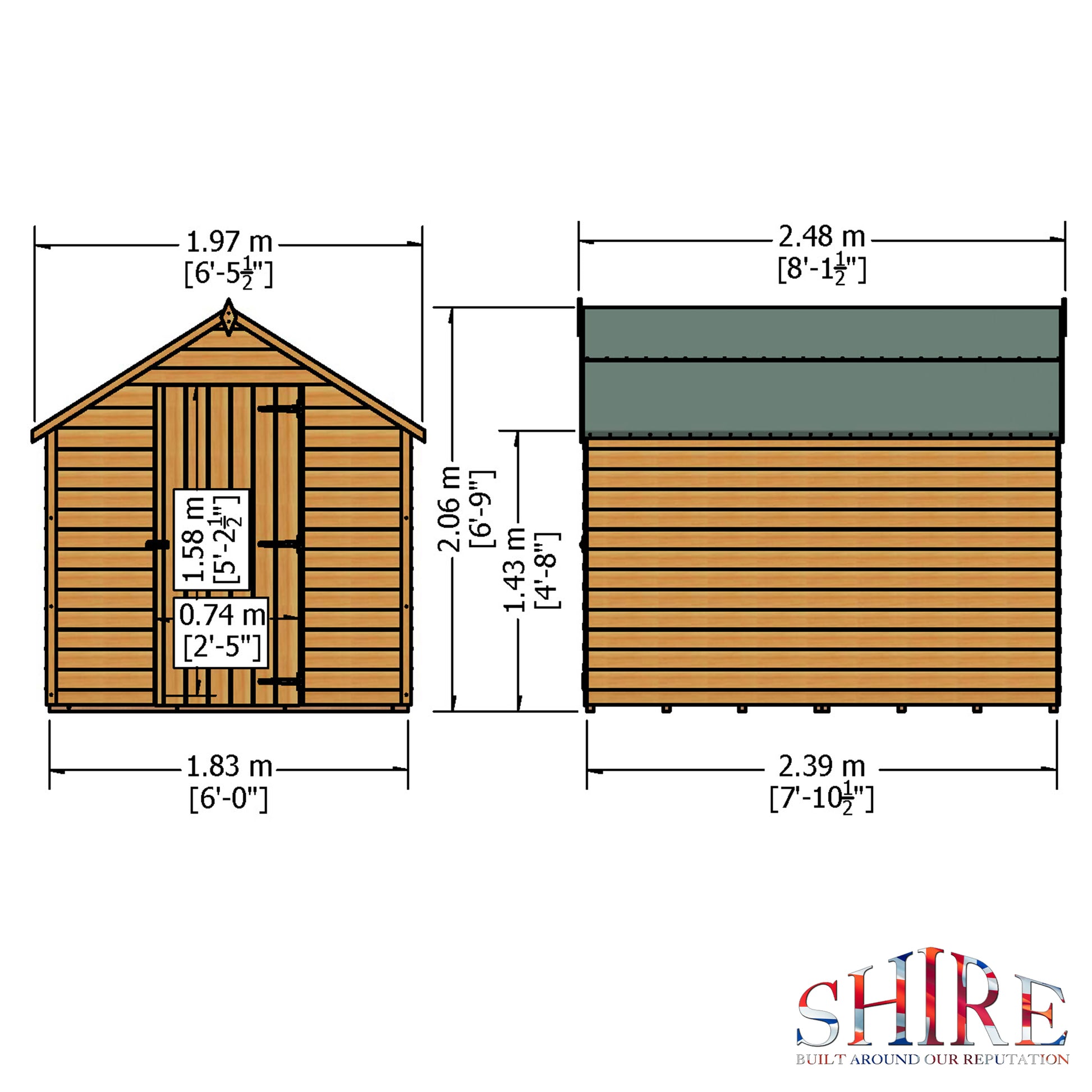 Shire Overlap 8' x 6' Single Door Value Dip Treated Wooden Apex Garden Shed