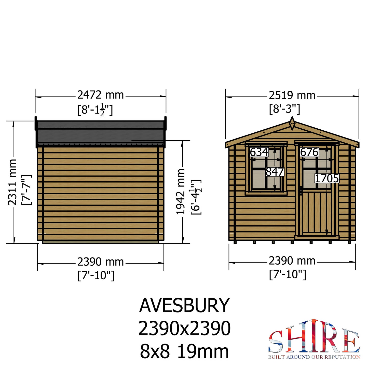 Shire Avesbury 9' x 9' ft 19mm Log Cabin