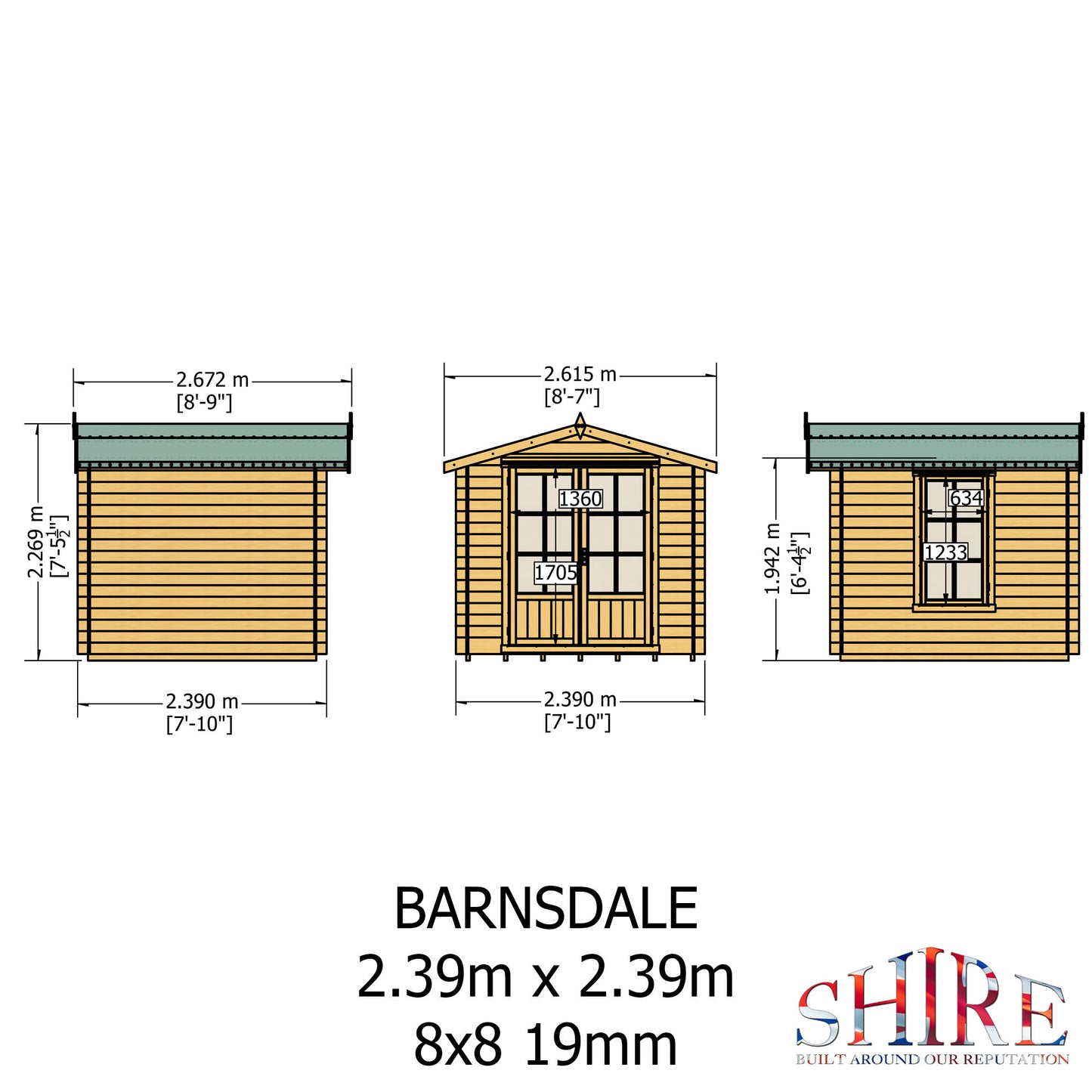 Shire Barnsdale Single Doorale 8' x 8' ft 19mm Log Cabin