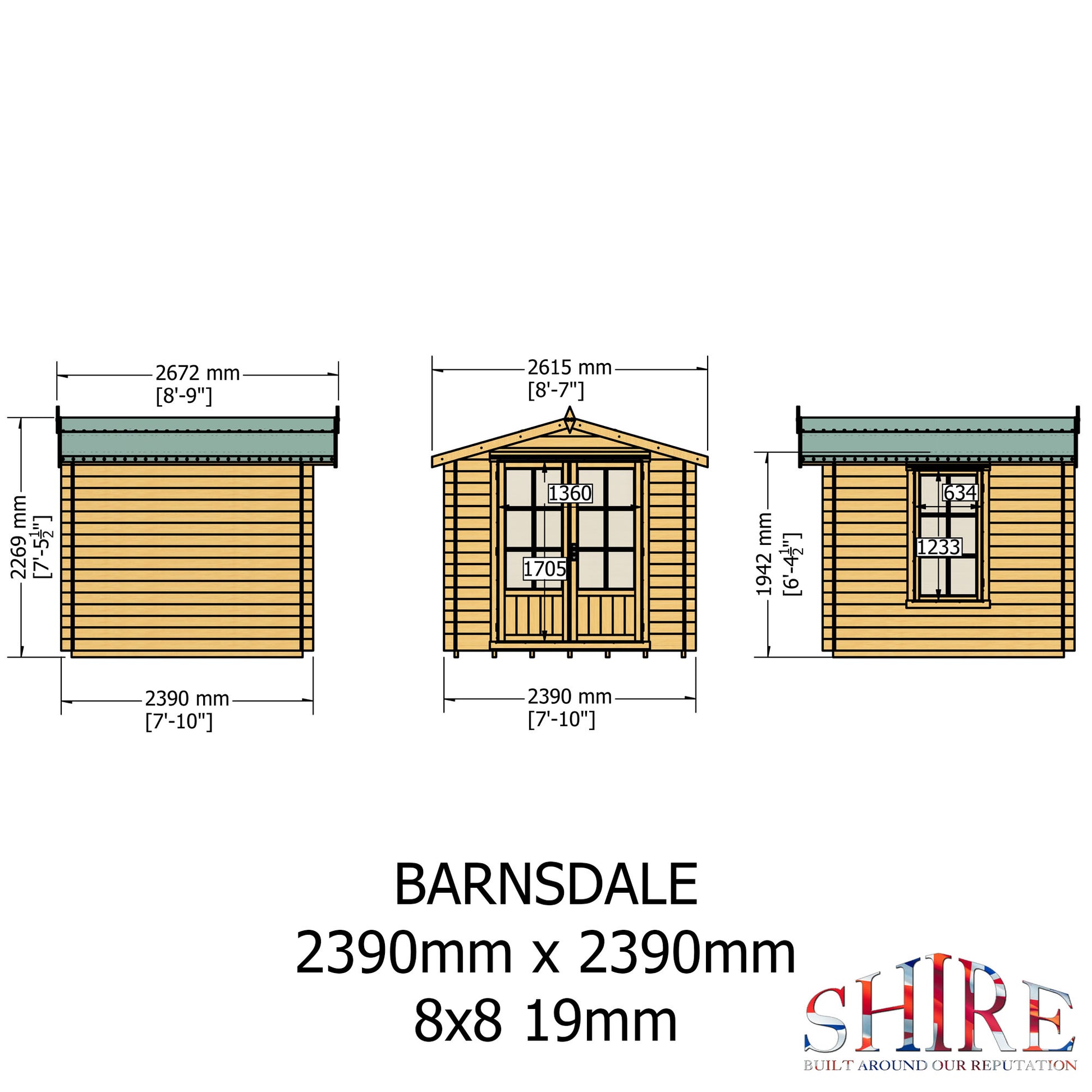 Shire Barnsdale Single Doorale 8' x 8' ft 19mm Log Cabin