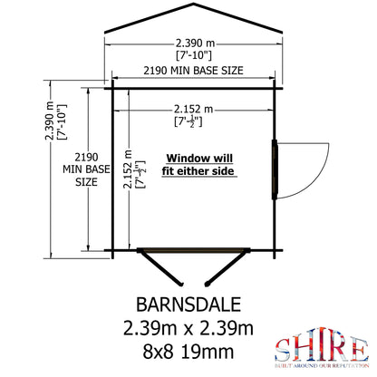 Shire Barnsdale Single Doorale 8' x 8' ft 19mm Log Cabin