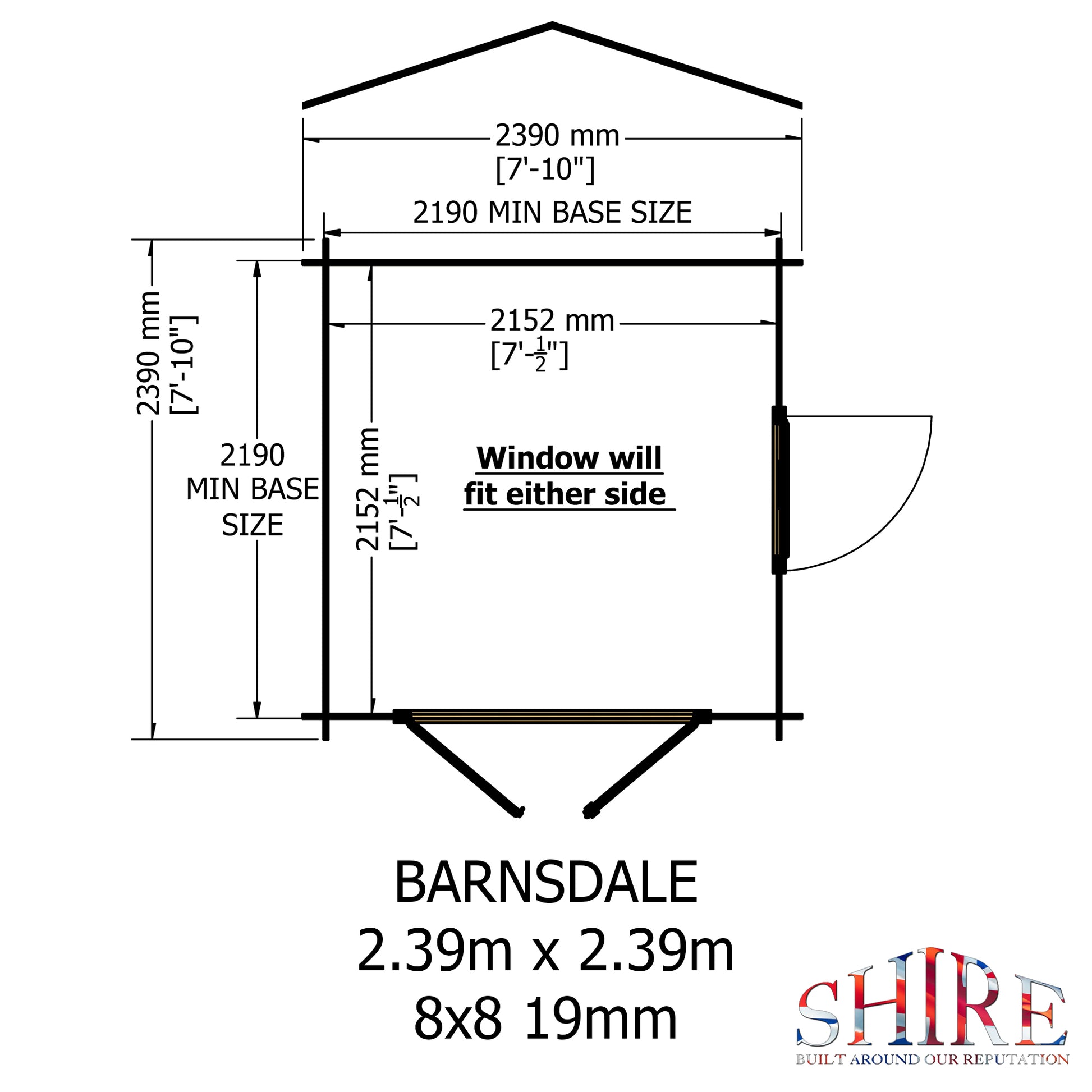 Shire Barnsdale Single Doorale 8' x 8' ft 19mm Log Cabin