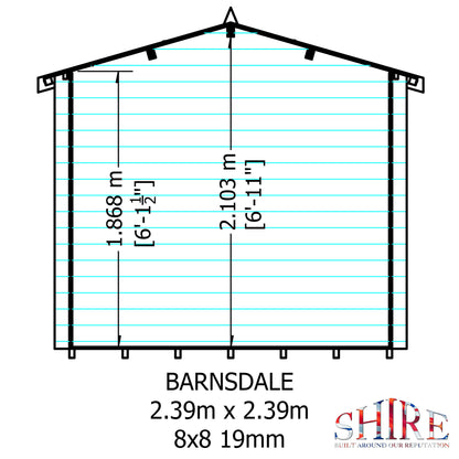 Shire Barnsdale Single Doorale 8' x 8' ft 19mm Log Cabin