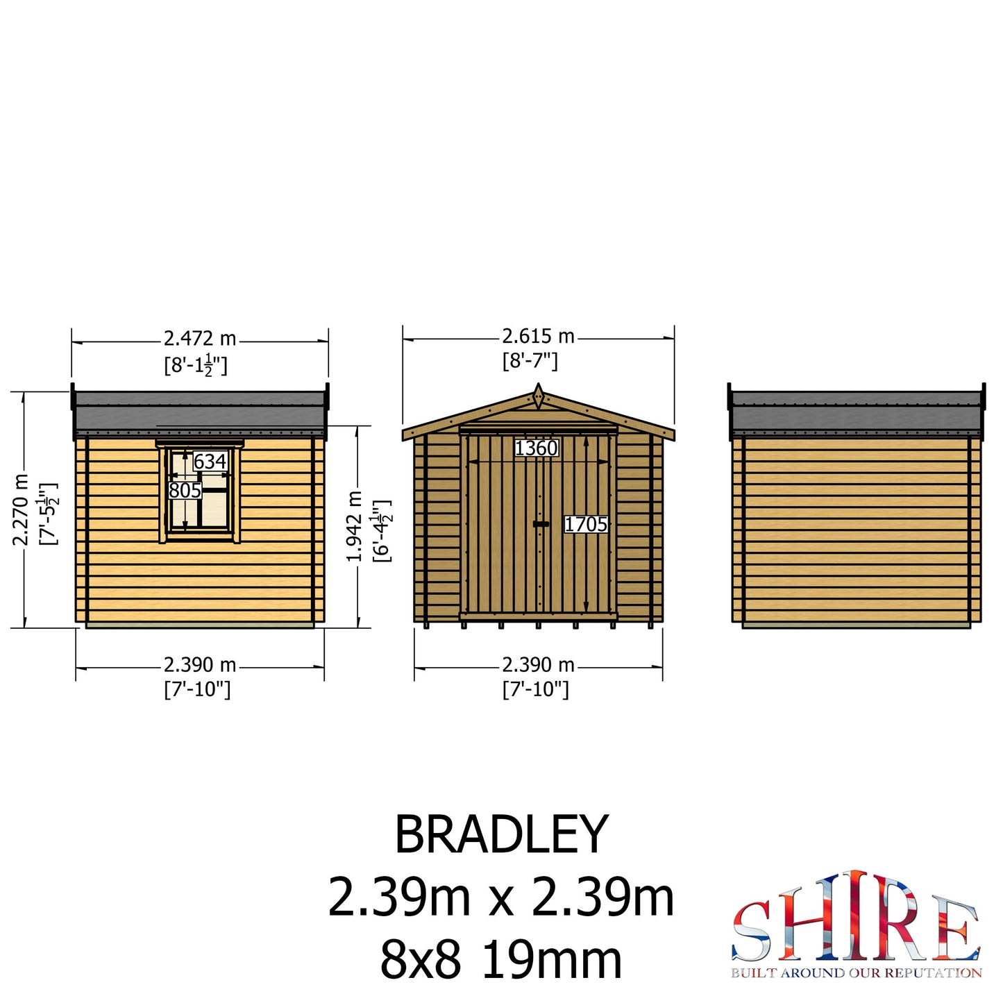 Shire Bradley 8' x 8' ft 19mm Log Cabin