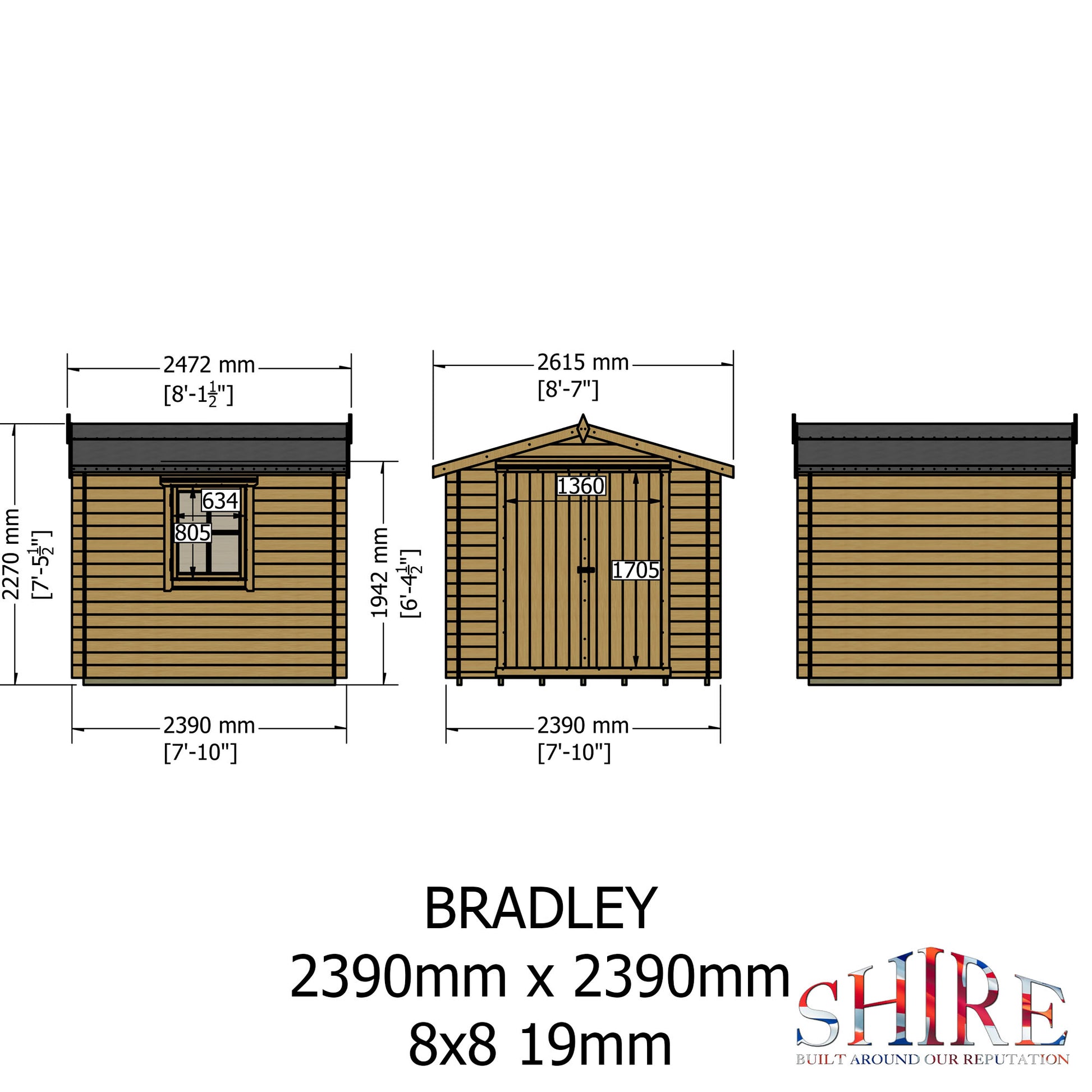 Shire Bradley 8' x 8' ft 19mm Log Cabin