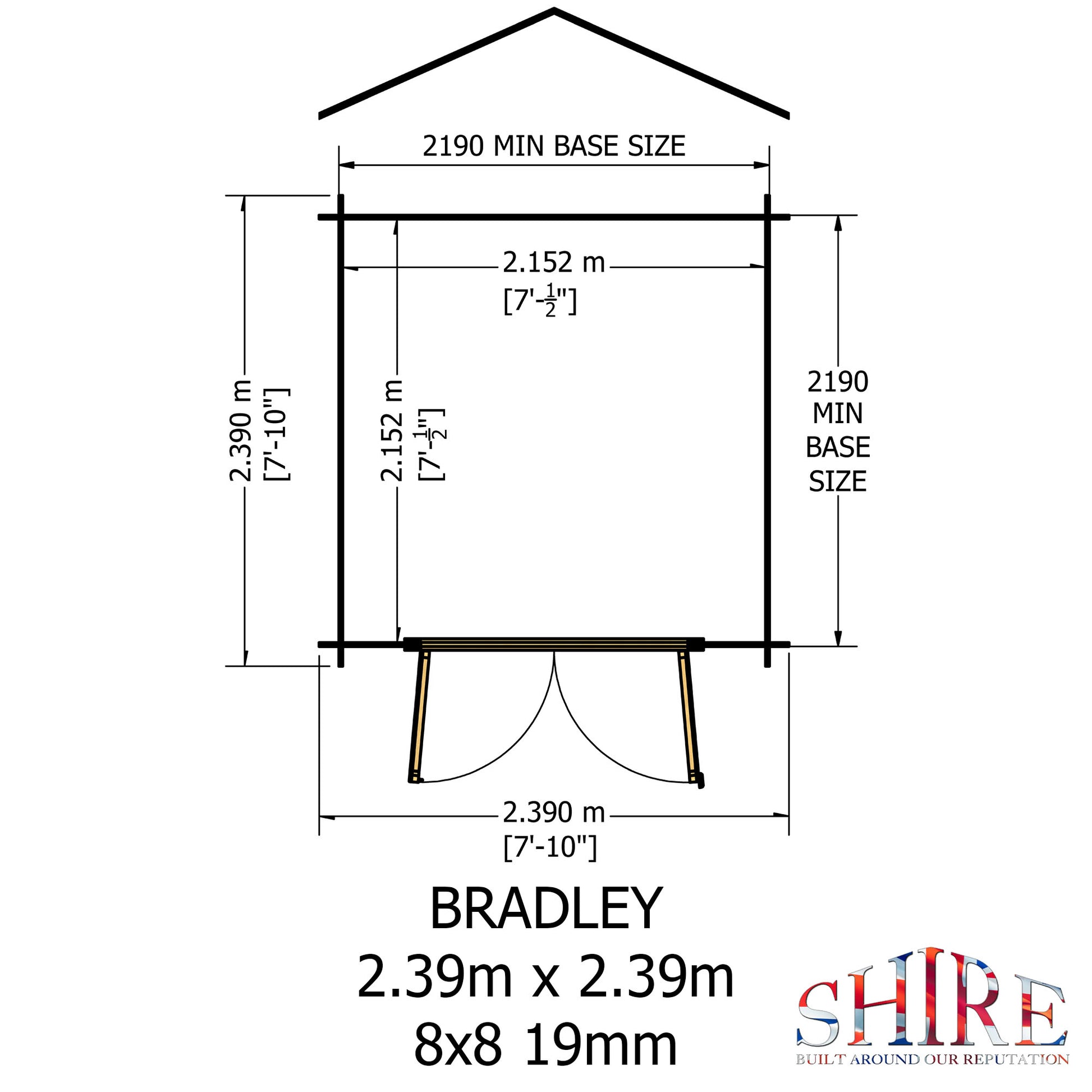 Shire Bradley 8' x 8' ft 19mm Log Cabin