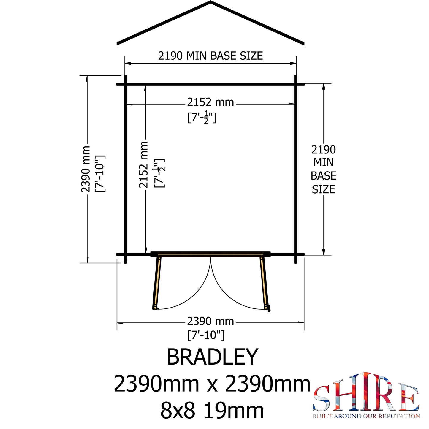 Shire Bradley 8' x 8' ft 19mm Log Cabin