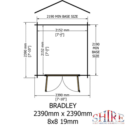 Shire Bradley 8' x 8' ft 19mm Log Cabin