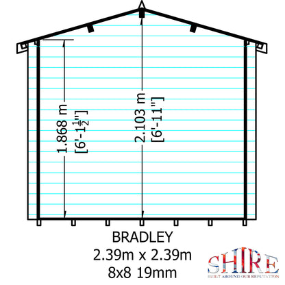 Shire Bradley 8' x 8' ft 19mm Log Cabin