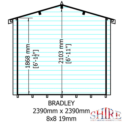 Shire Bradley 8' x 8' ft 19mm Log Cabin