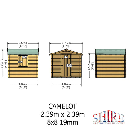 Shire Camelot 8' x 8' ft 19mm Log Cabin