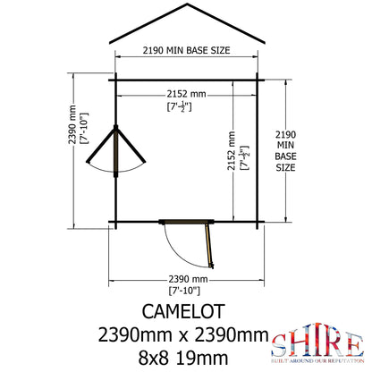 Shire Camelot 8' x 8' ft 19mm Log Cabin