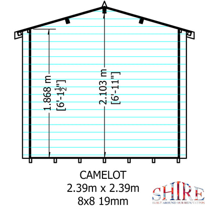 Shire Camelot 8' x 8' ft 19mm Log Cabin