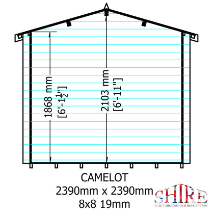 Shire Camelot 8' x 8' ft 19mm Log Cabin