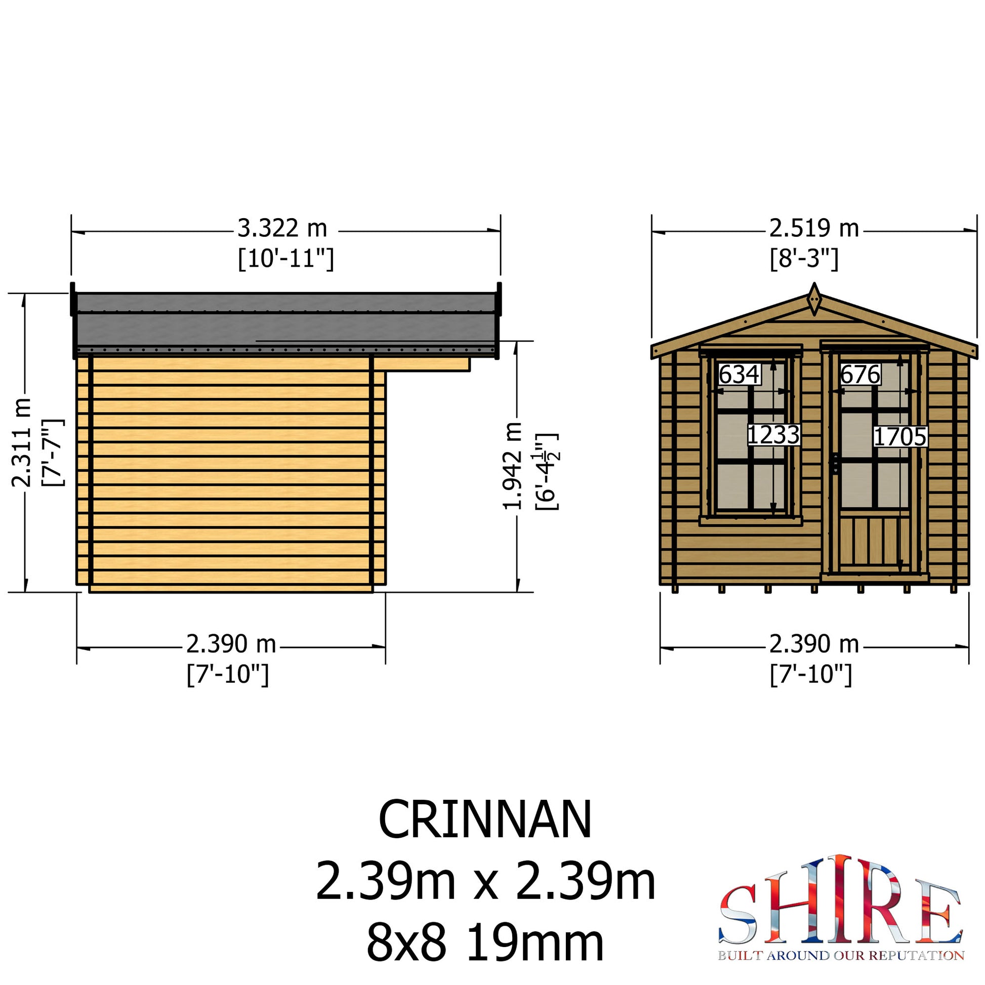 Shire Crinan 8' x 8' ft 19mm Log Cabin