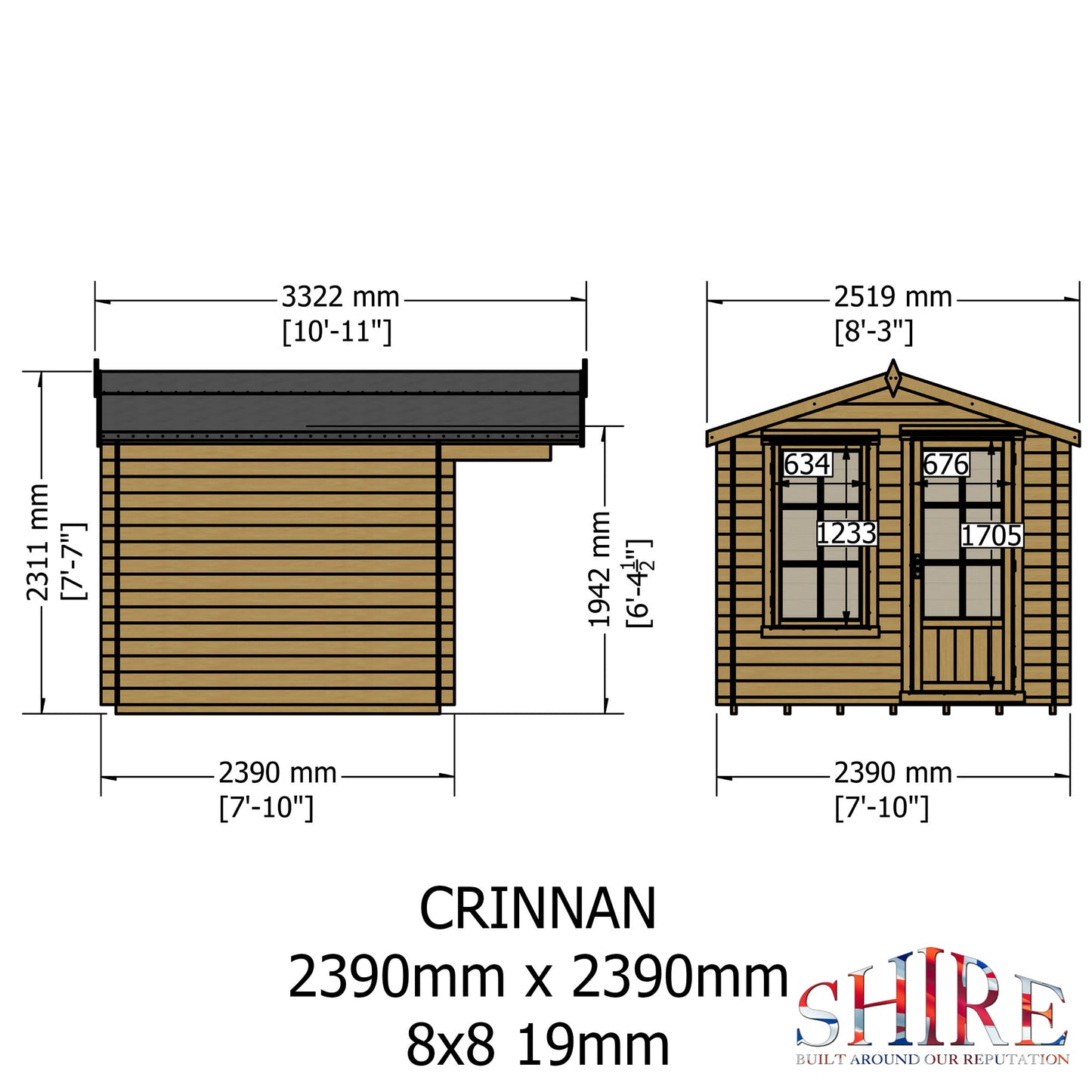 Shire Crinan 8' x 8' ft 19mm Log Cabin