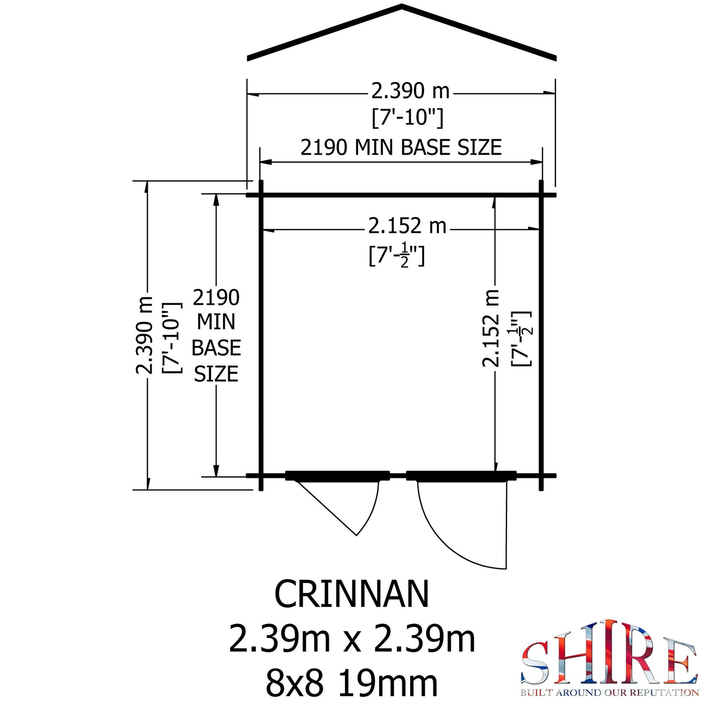 Shire Crinan 8' x 8' ft 19mm Log Cabin