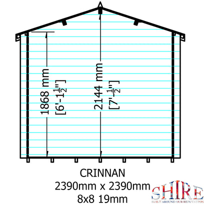 Shire Crinan 8' x 8' ft 19mm Log Cabin