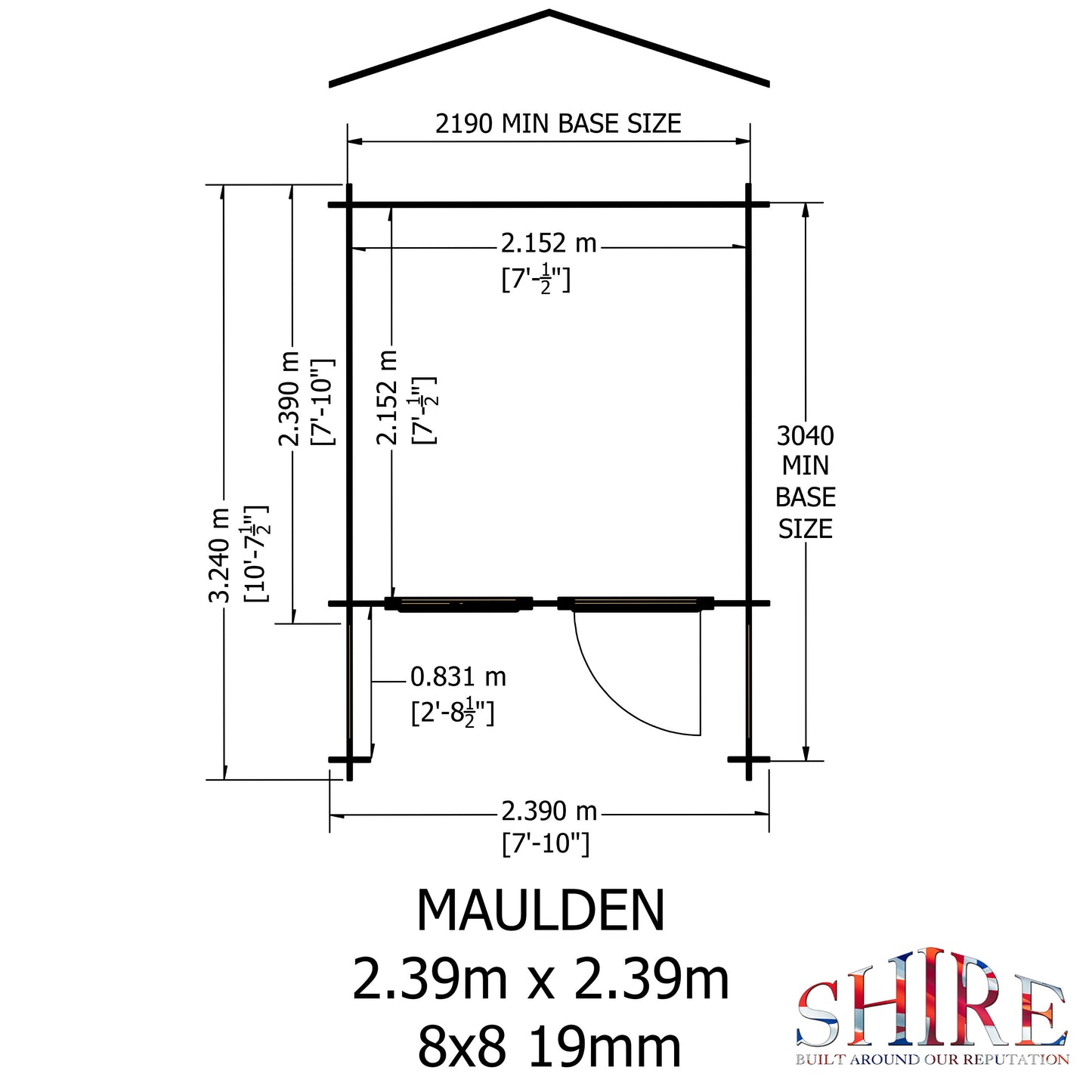 Shire Maulden with Veranda 8' x 8' ft 19mm Log Cabin