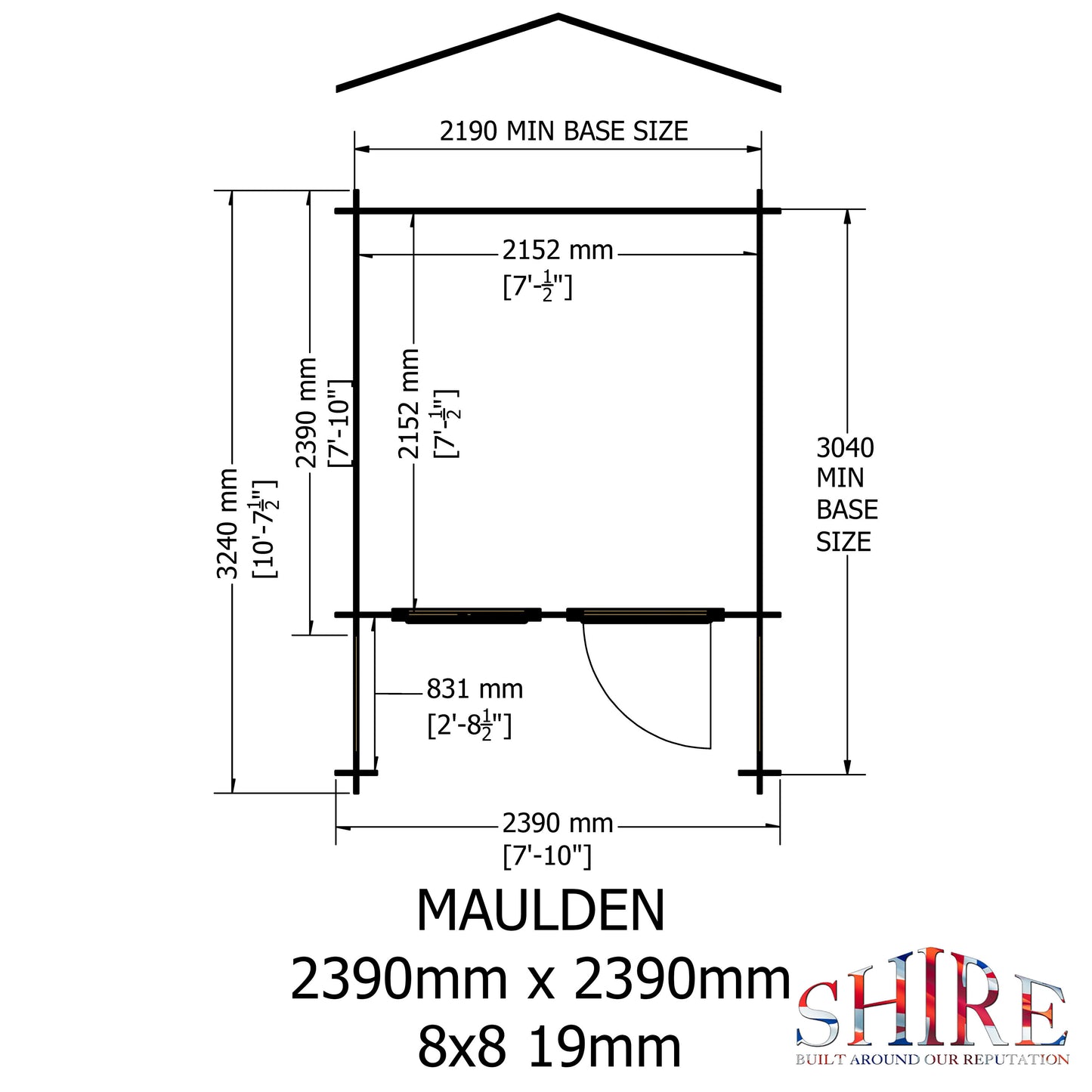 Shire Maulden with Veranda 8' x 8' ft 19mm Log Cabin