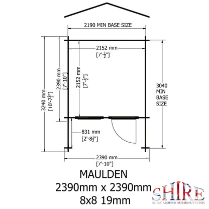 Shire Maulden with Veranda 8' x 8' ft 19mm Log Cabin