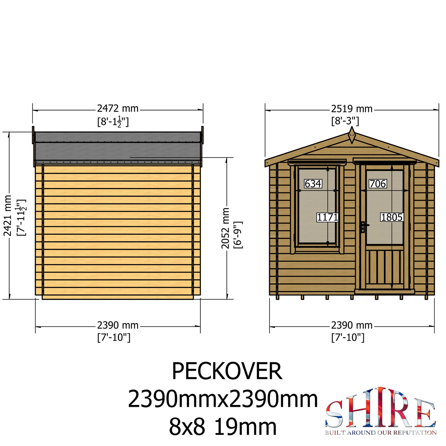 Shire Peckover 8' x 8' ft 19mm Log Cabin