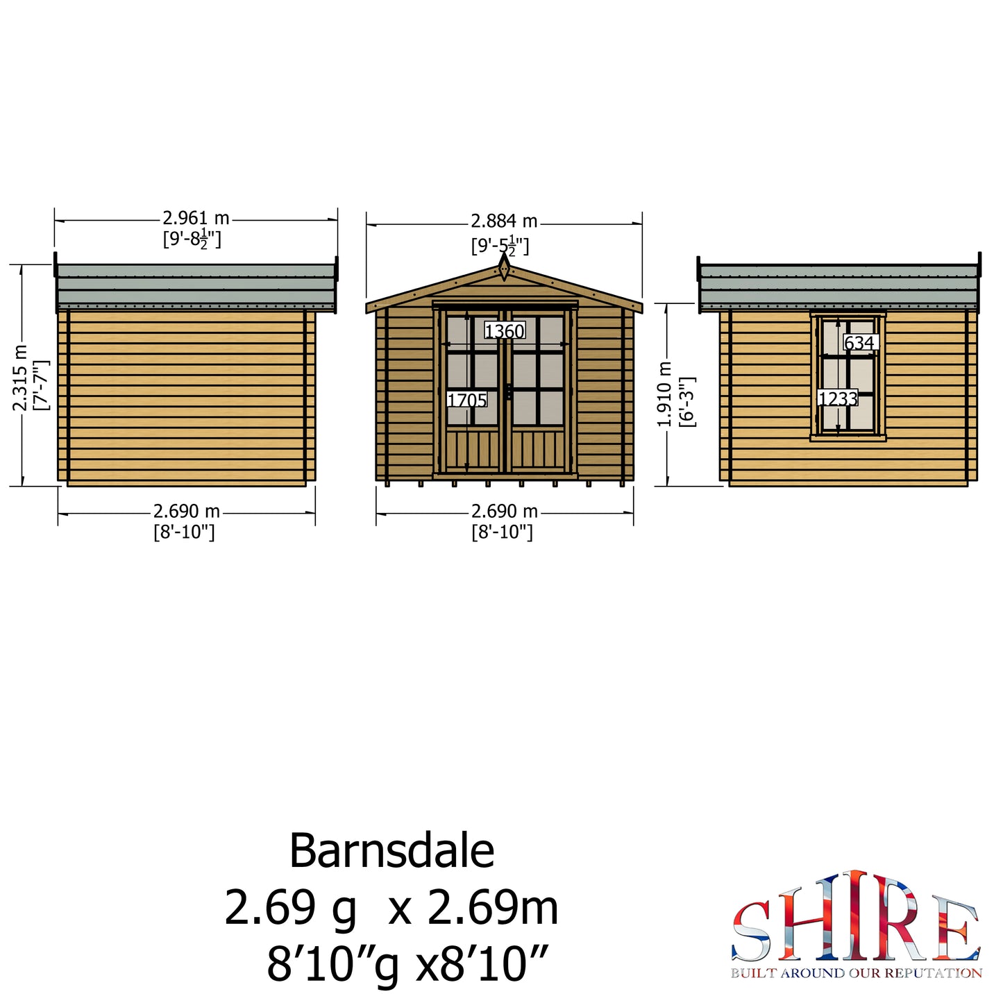 Shire Barnsdale Single Doorale 9' x 9' ft 19mm Log Cabin