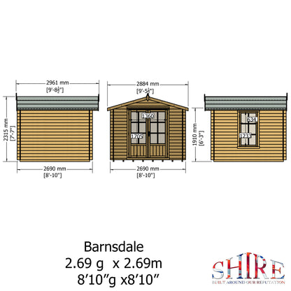 Shire Barnsdale Single Doorale 9' x 9' ft 19mm Log Cabin