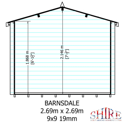 Shire Barnsdale Single Doorale 9' x 9' ft 19mm Log Cabin