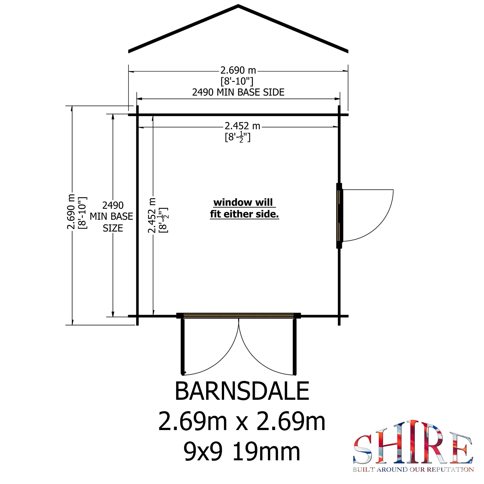 Shire Barnsdale Single Doorale 9' x 9' ft 19mm Log Cabin