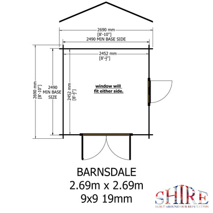 Shire Barnsdale Single Doorale 9' x 9' ft 19mm Log Cabin