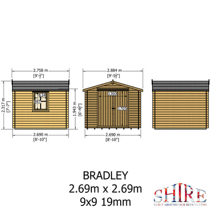 Shire Bradley 9' x 9' ft 19mm Log Cabin