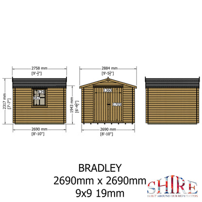 Shire Bradley 9' x 9' ft 19mm Log Cabin