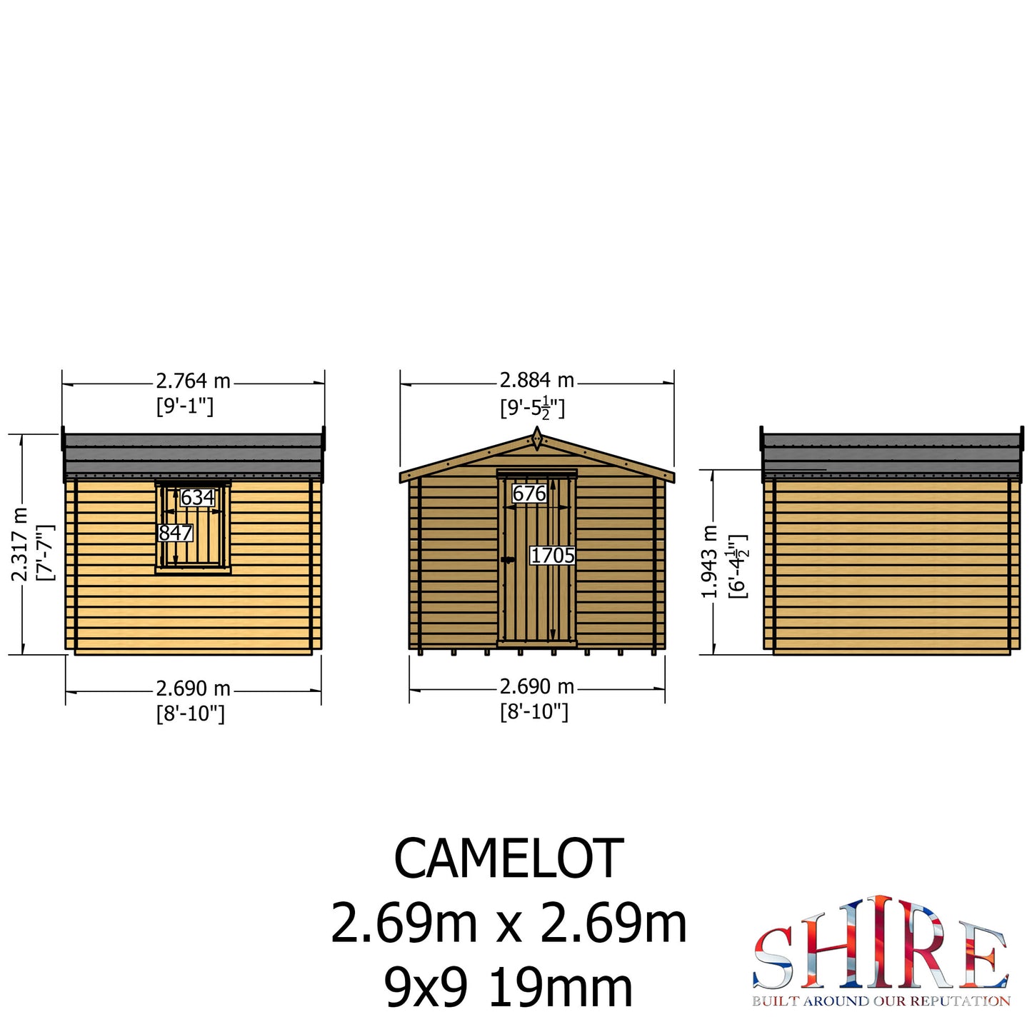 Shire Camelot 9' x 9' ft 19mm Log Cabin