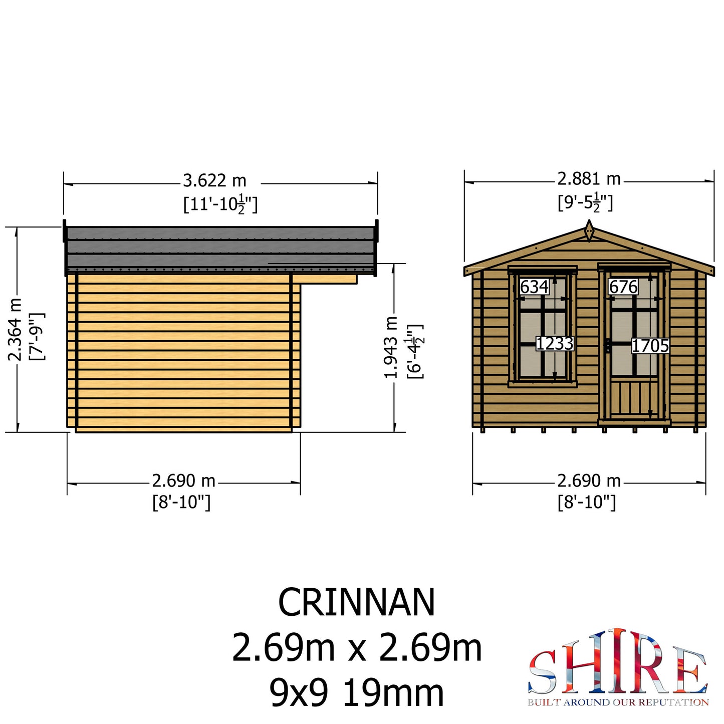 Shire Crinan 9' x 9' ft 19mm Log Cabin