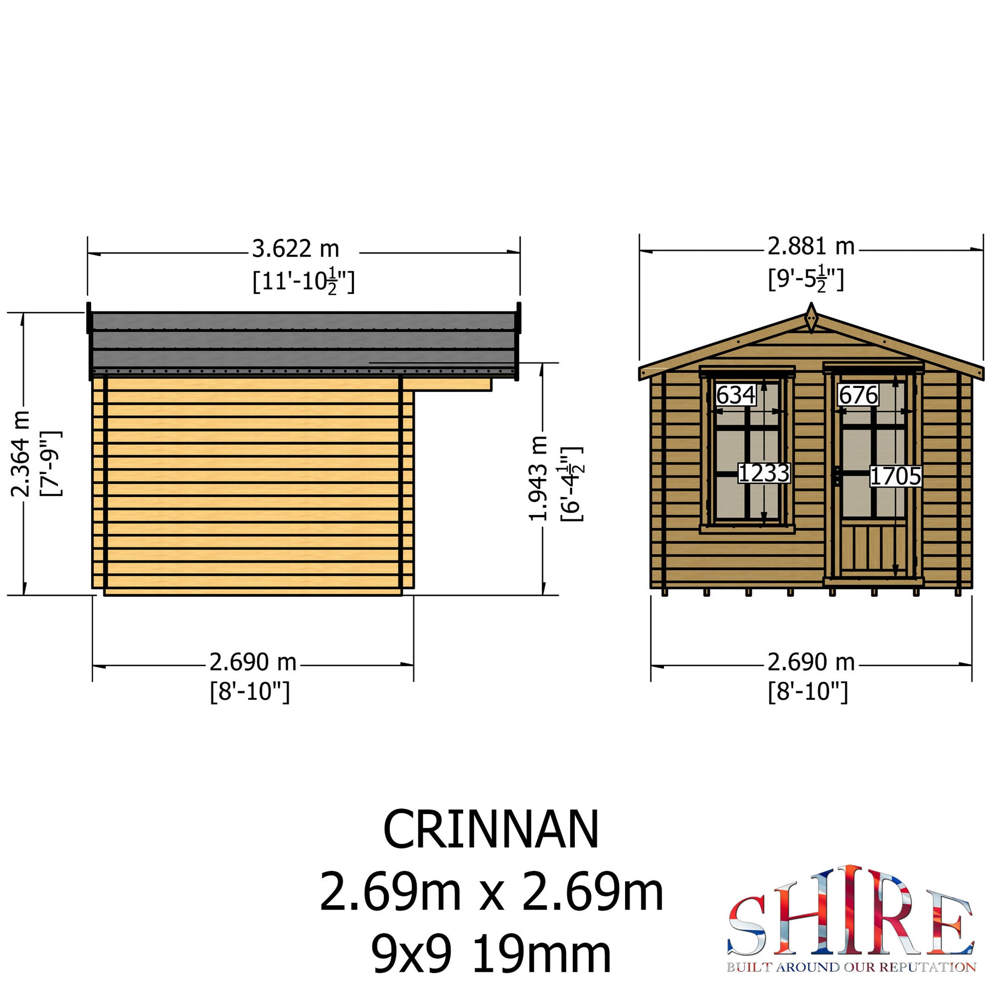 Shire Crinan 9' x 9' ft 19mm Log Cabin