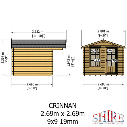 Shire Crinan 9' x 9' ft 19mm Log Cabin