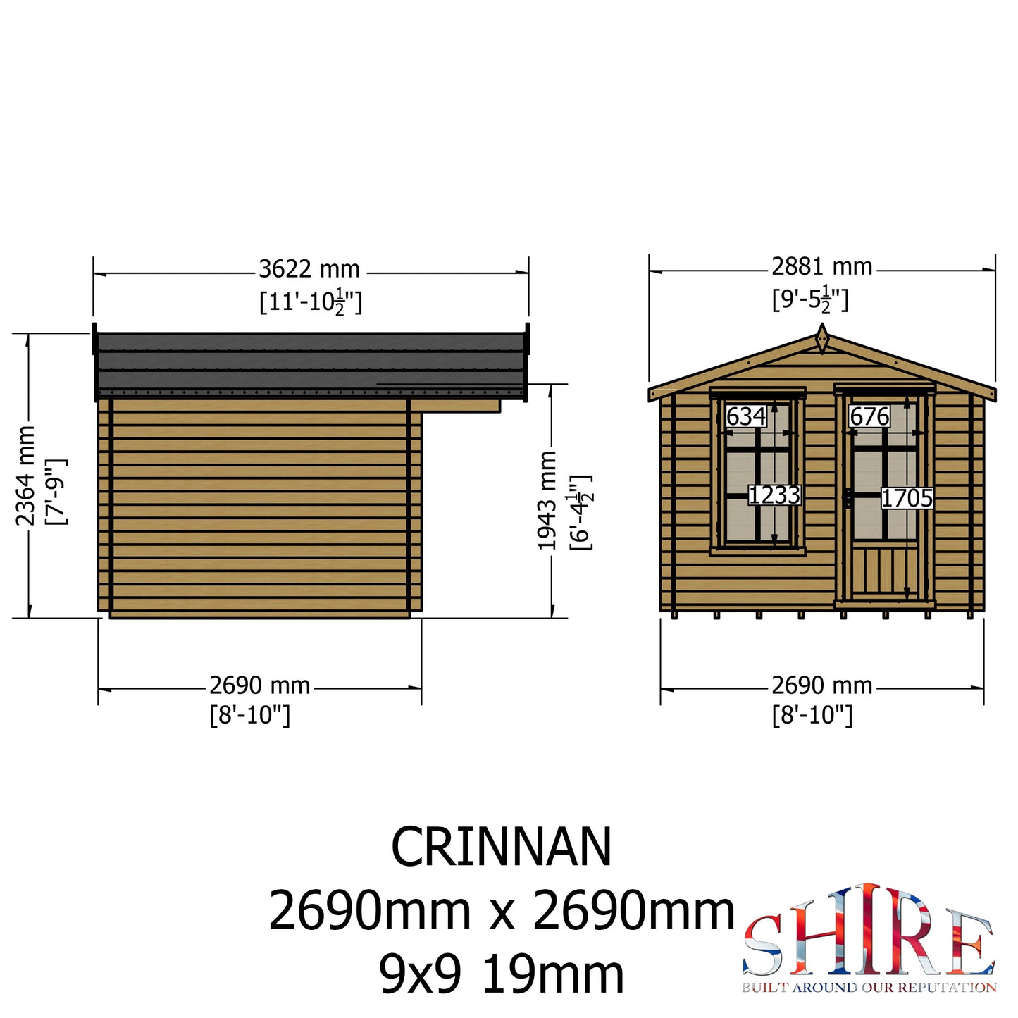 Shire Crinan 9' x 9' ft 19mm Log Cabin