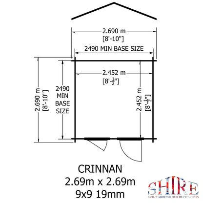 Shire Crinan 9' x 9' ft 19mm Log Cabin