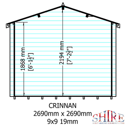 Shire Crinan 9' x 9' ft 19mm Log Cabin